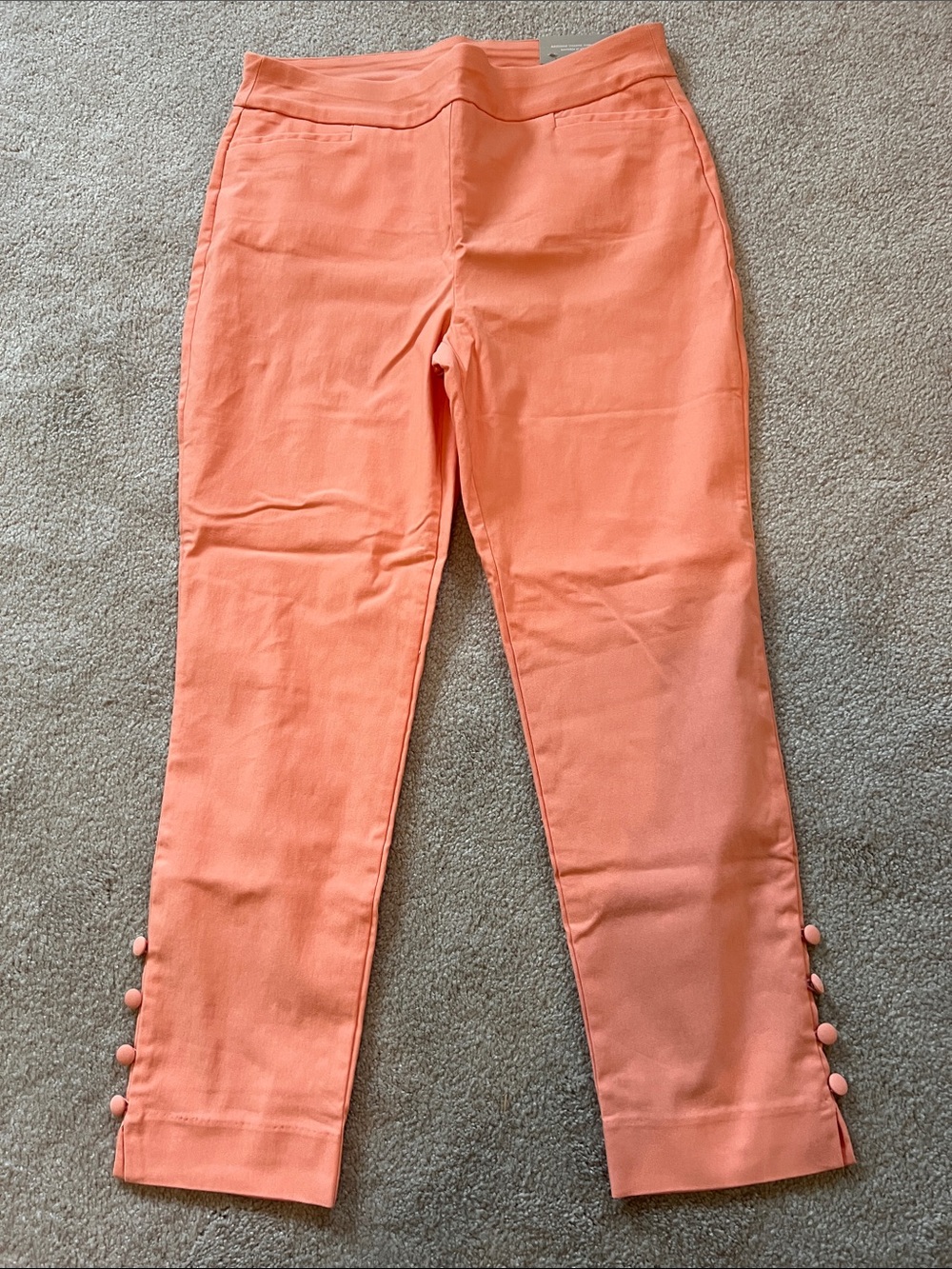 Chico's Coral Skinny Pants with Side Button Detail